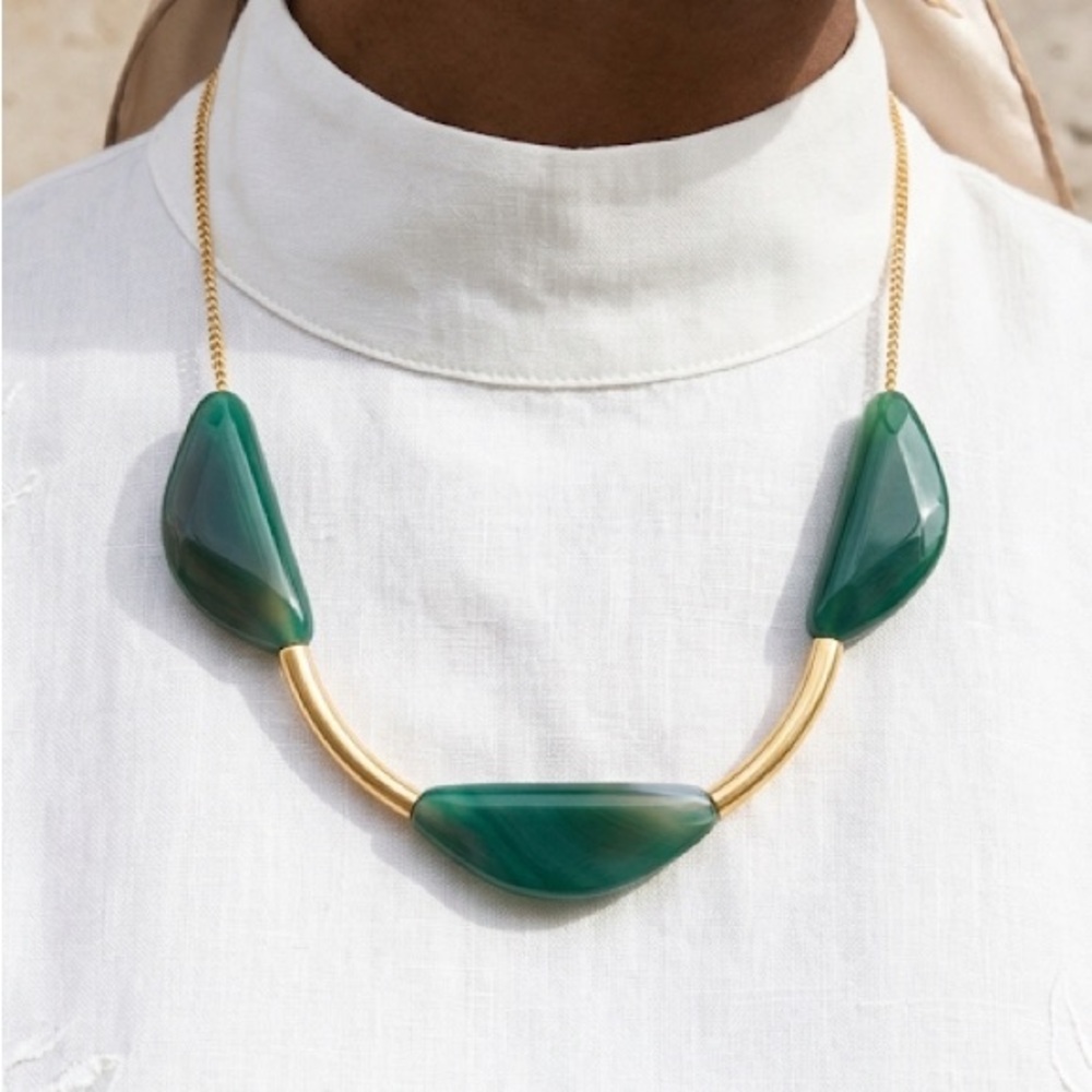 Green Agate Moon Necklace Handmade Artisan Stone Jewelry Bold Geometric Necklace